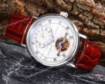 Copy Vacheron Constantin Tourbillon Wristwatch White Dial Brown Leather Strap